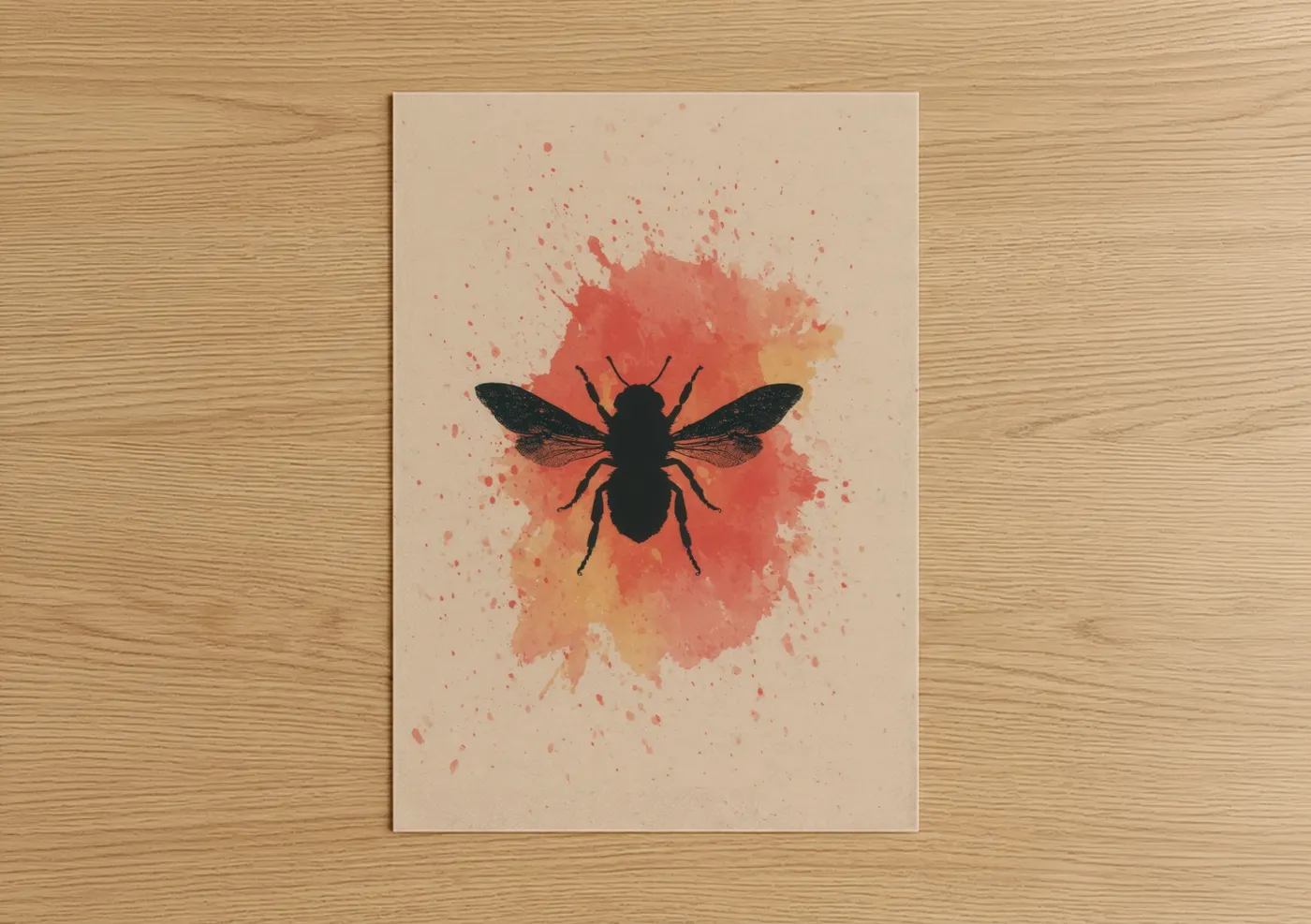 Watercolor Bee Silhouette Art Print Wall Art