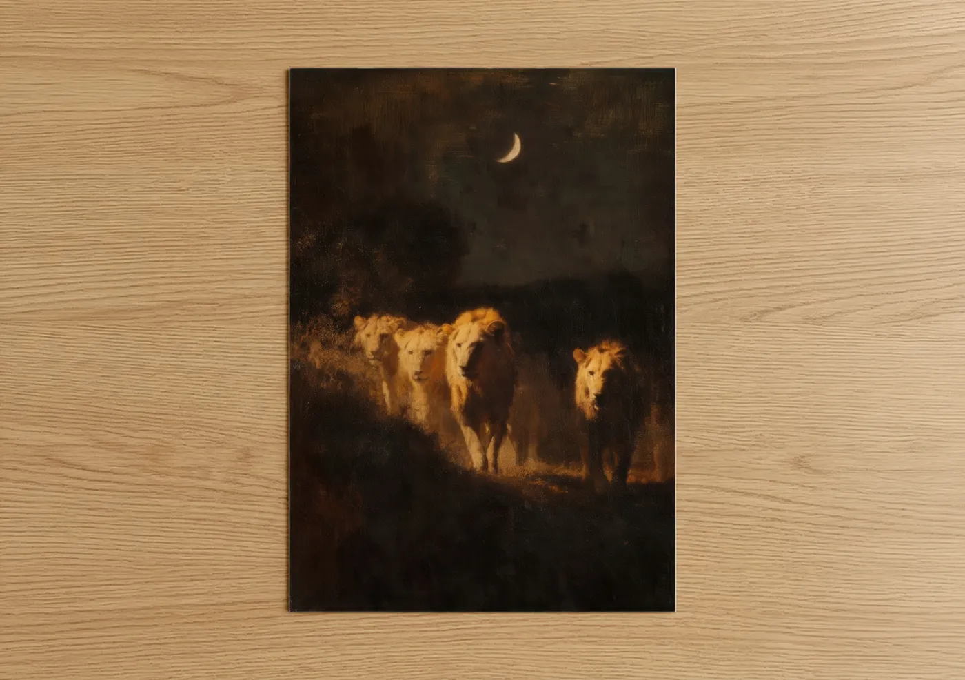Moonlit Lion Pride Night Painting Wall Art