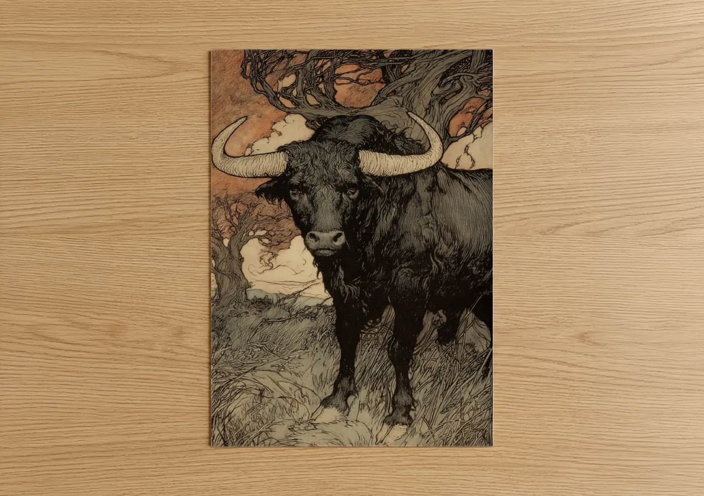 Majestic Bull Portrait Illustration Wall Art