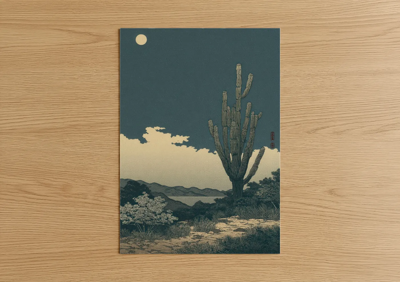Saguaro Cactus Desert Landscape Moonrise Wall Art
