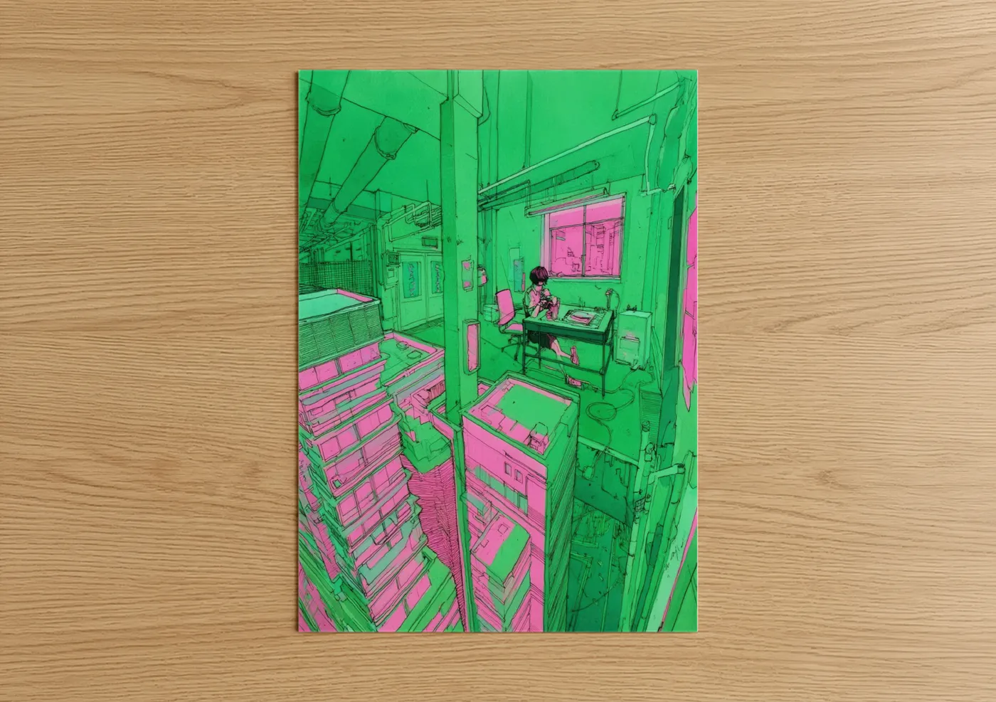 Neon Server Room Abstract Architecture Wall Art