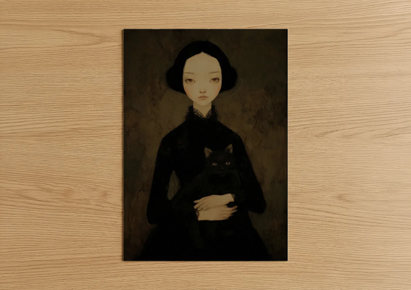 Pale Vampire with Black Cat Portrait Wall Art