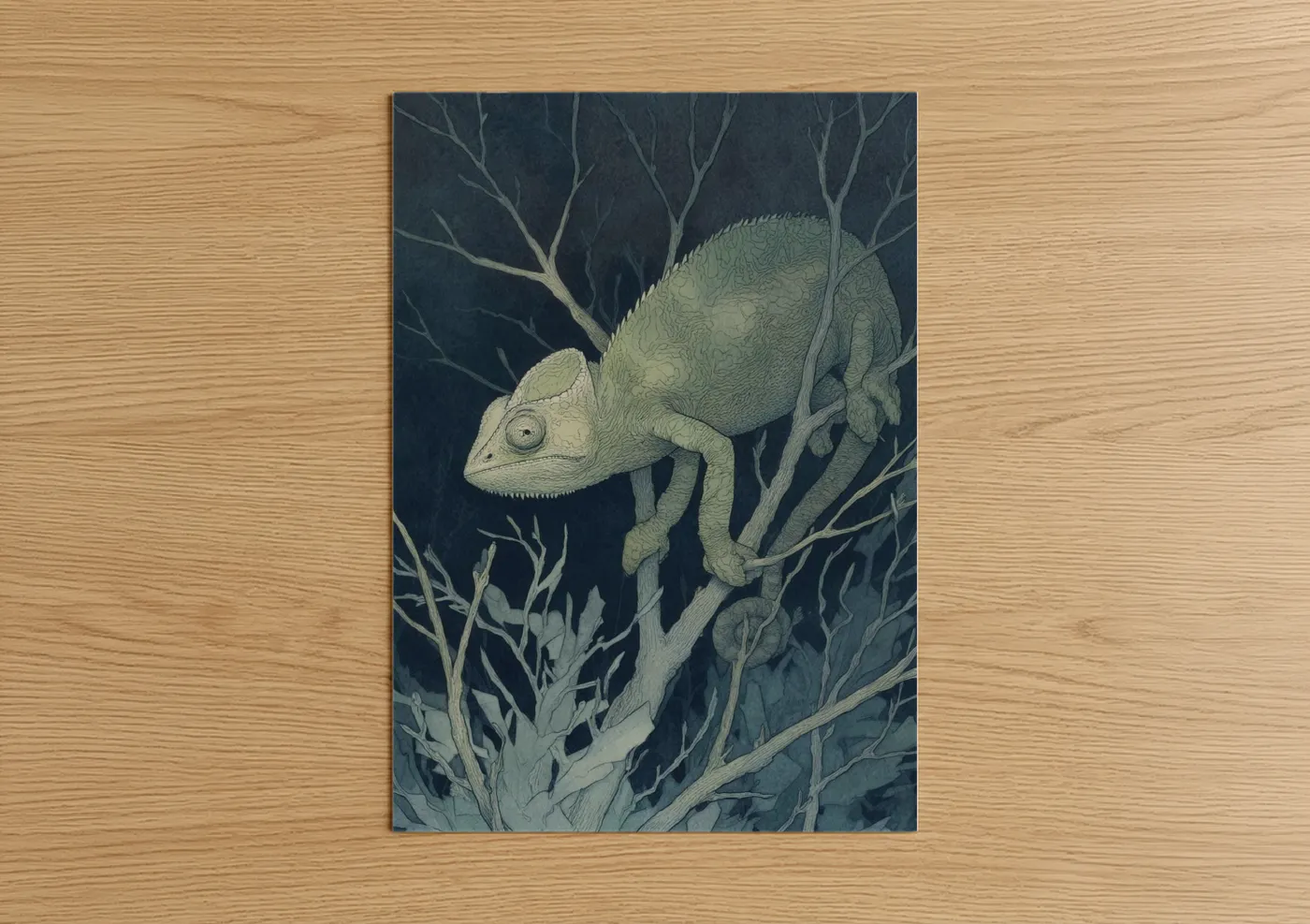Pale Chameleon Night Illustration Wall Art