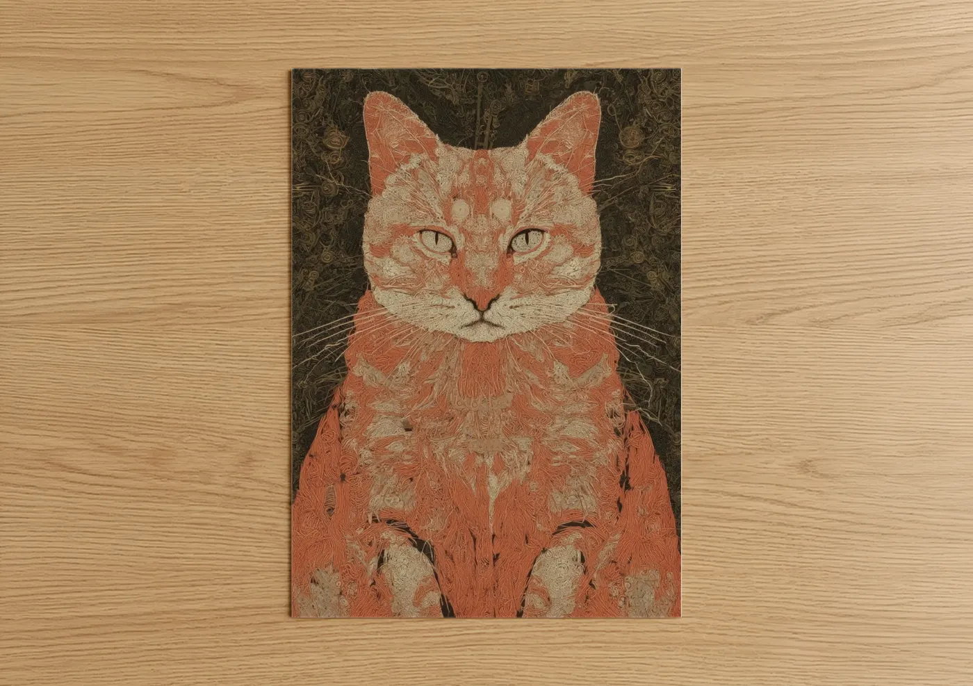 Ginger Cat Portrait Ornate Illustration Wall Art