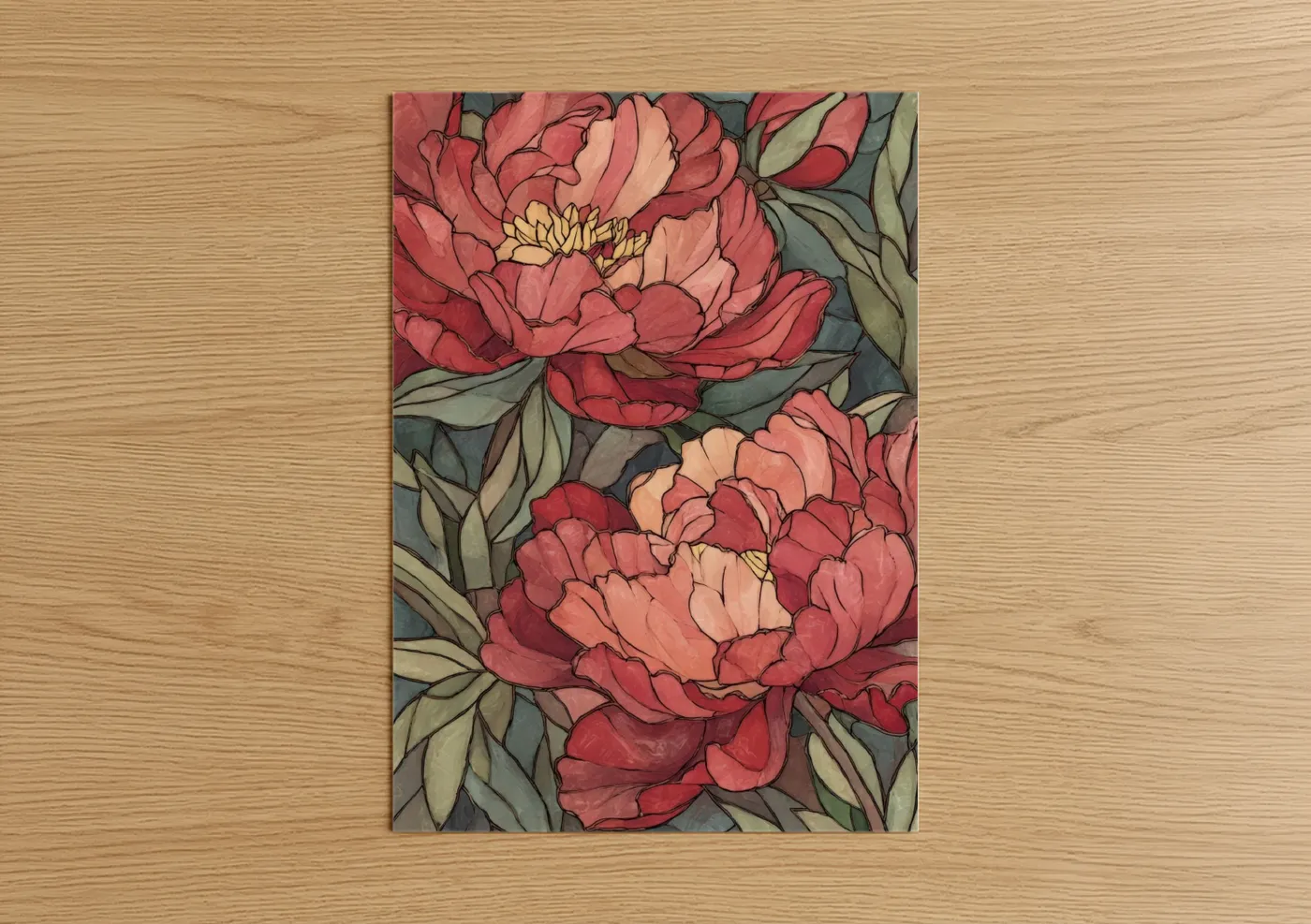 Crimson Peony Blooms Watercolor Wall Art