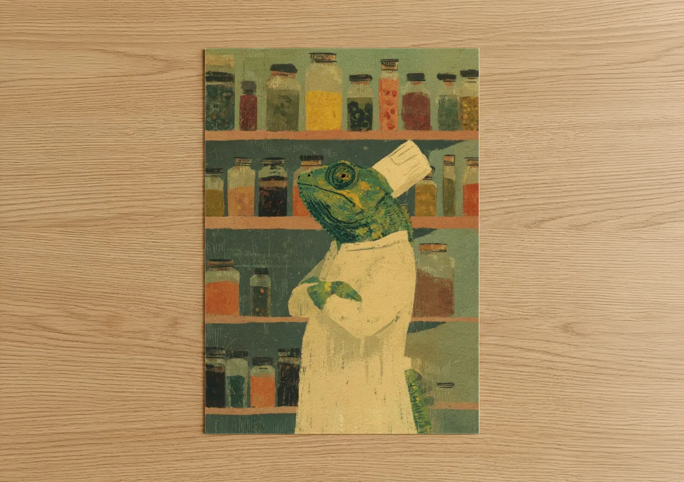 Scholarly Chameleon Vintage Illustration Wall Art