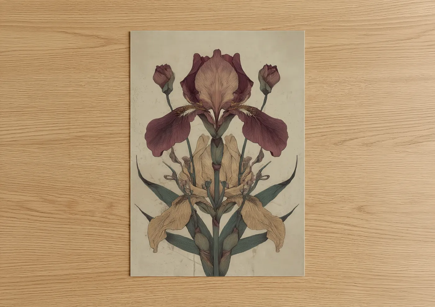 Burgundy Iris Symmetry Botanical Wall Art
