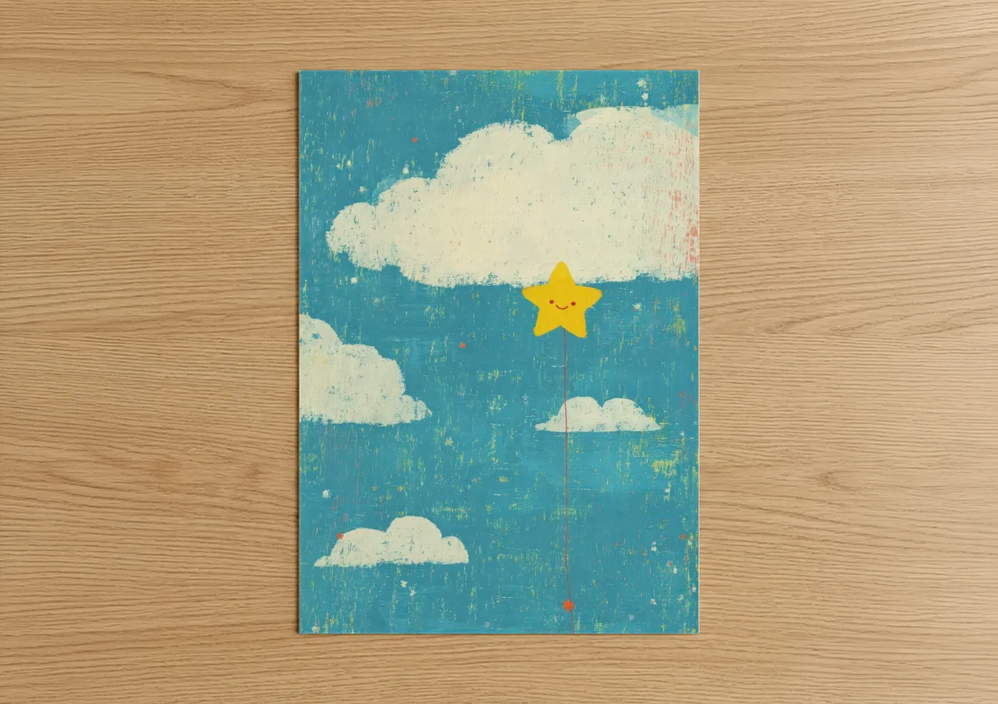 Smiling Star with Clouds Illustration Wall Art
