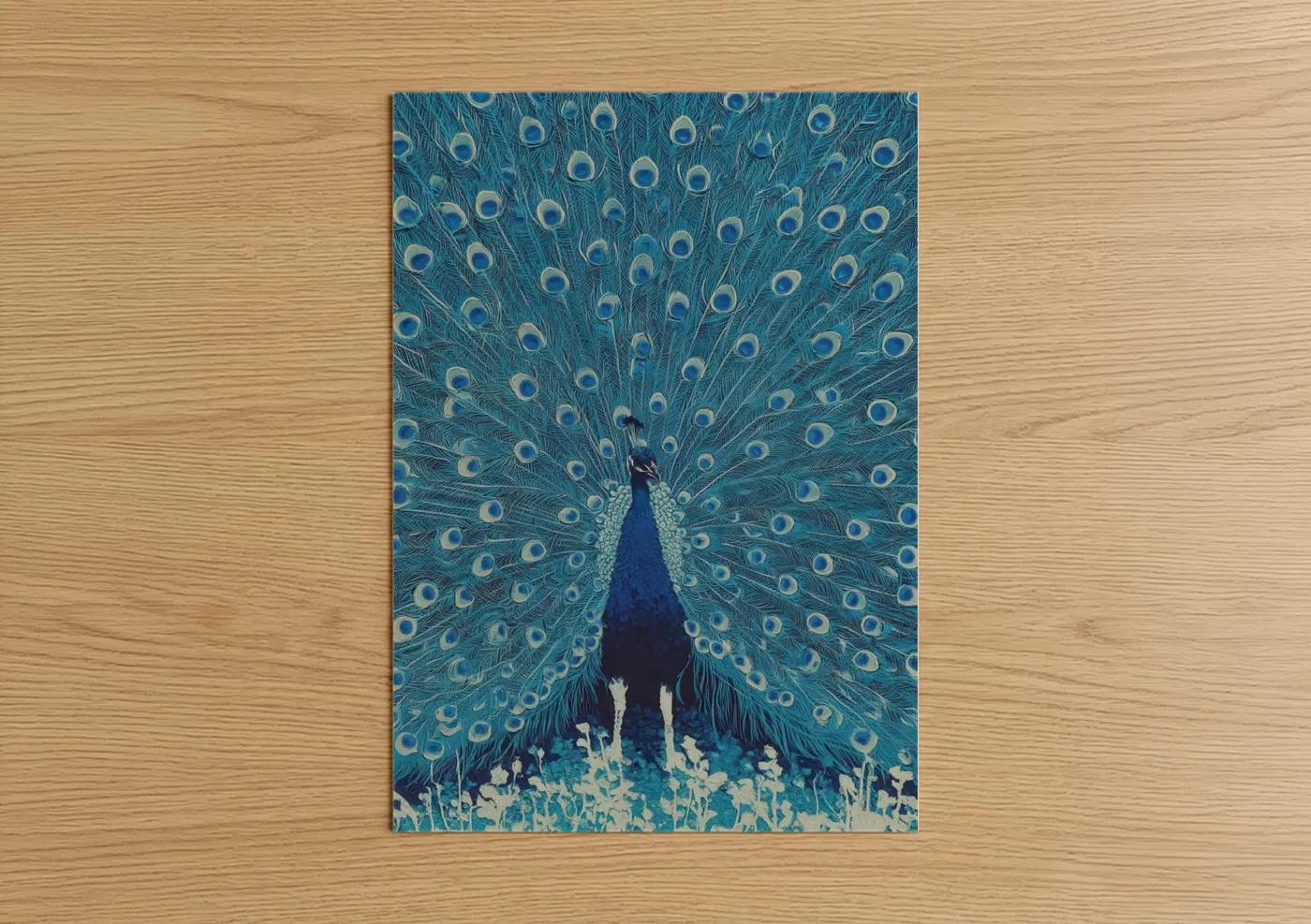 Teal Peacock Display Watercolor Wall Art