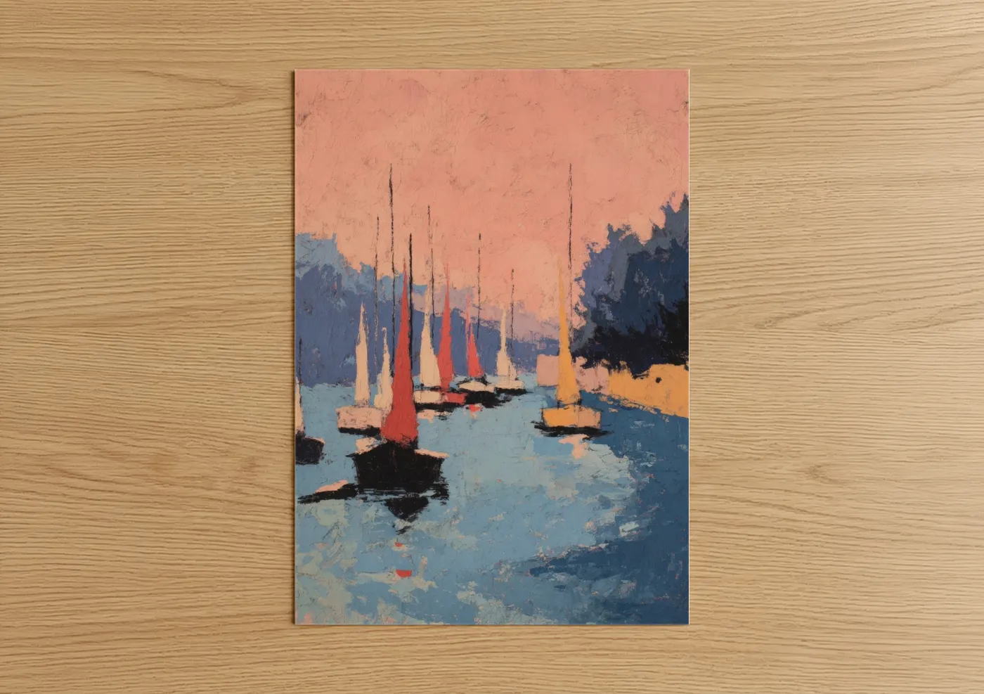 Sailboats Harbor Sunset Painting Wall Art