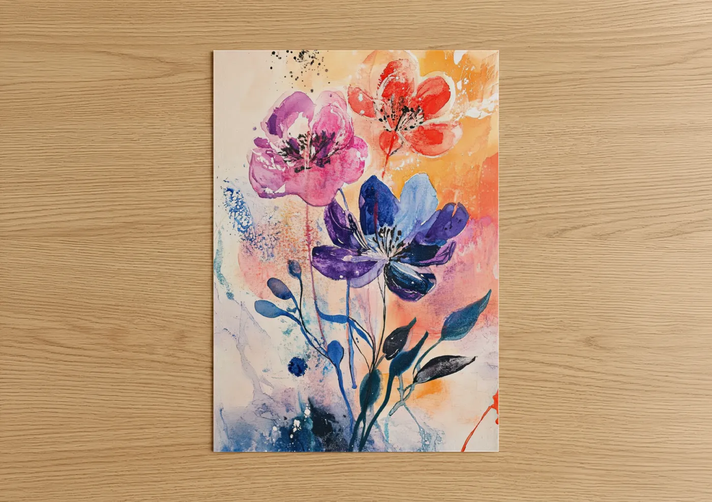 Abstract Watercolor Flowers Art Print Wall Art
