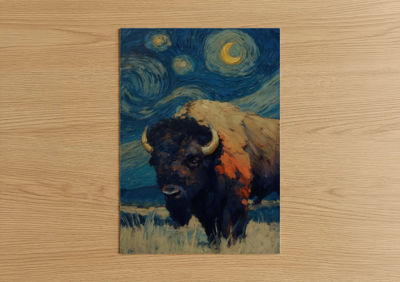 Starry Night Bison Impressionist Wall Art