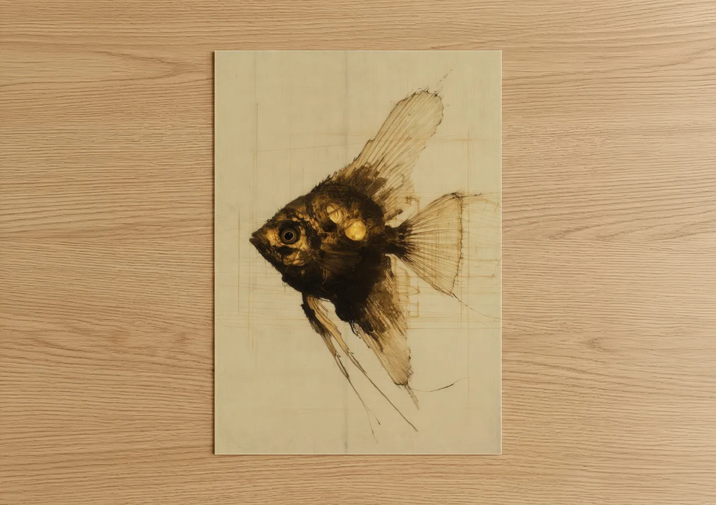 Golden Angelfish Technical Drawing Wall Art