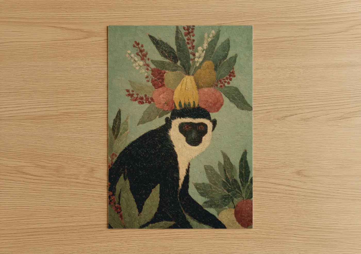 Crowned Monkey Floral Botanical Illustration Wall Art