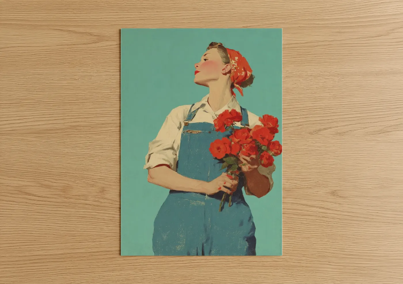 Retro May Day Woman With Red Flowers Wall Art