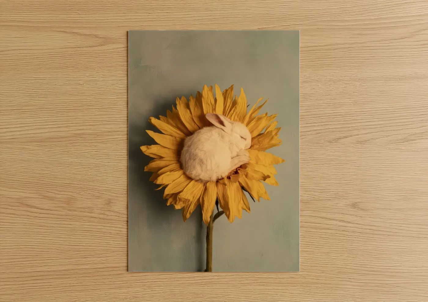 White Rabbit Sunflower Fine Wall Art
