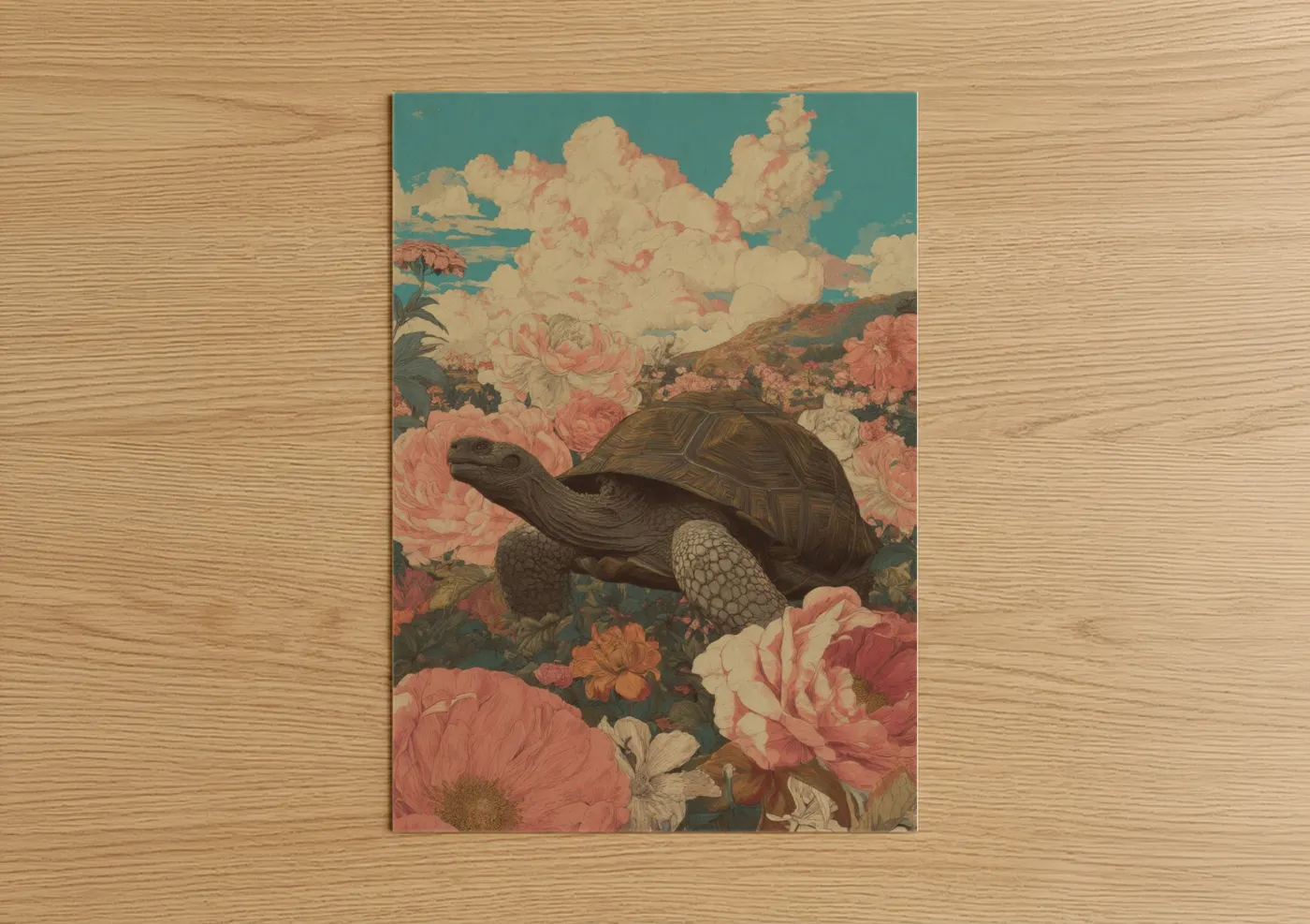 Giant Tortoise Botanical Garden Illustration Wall Art