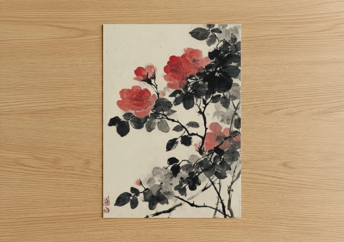 Crimson Garden Roses Watercolor Wall Art