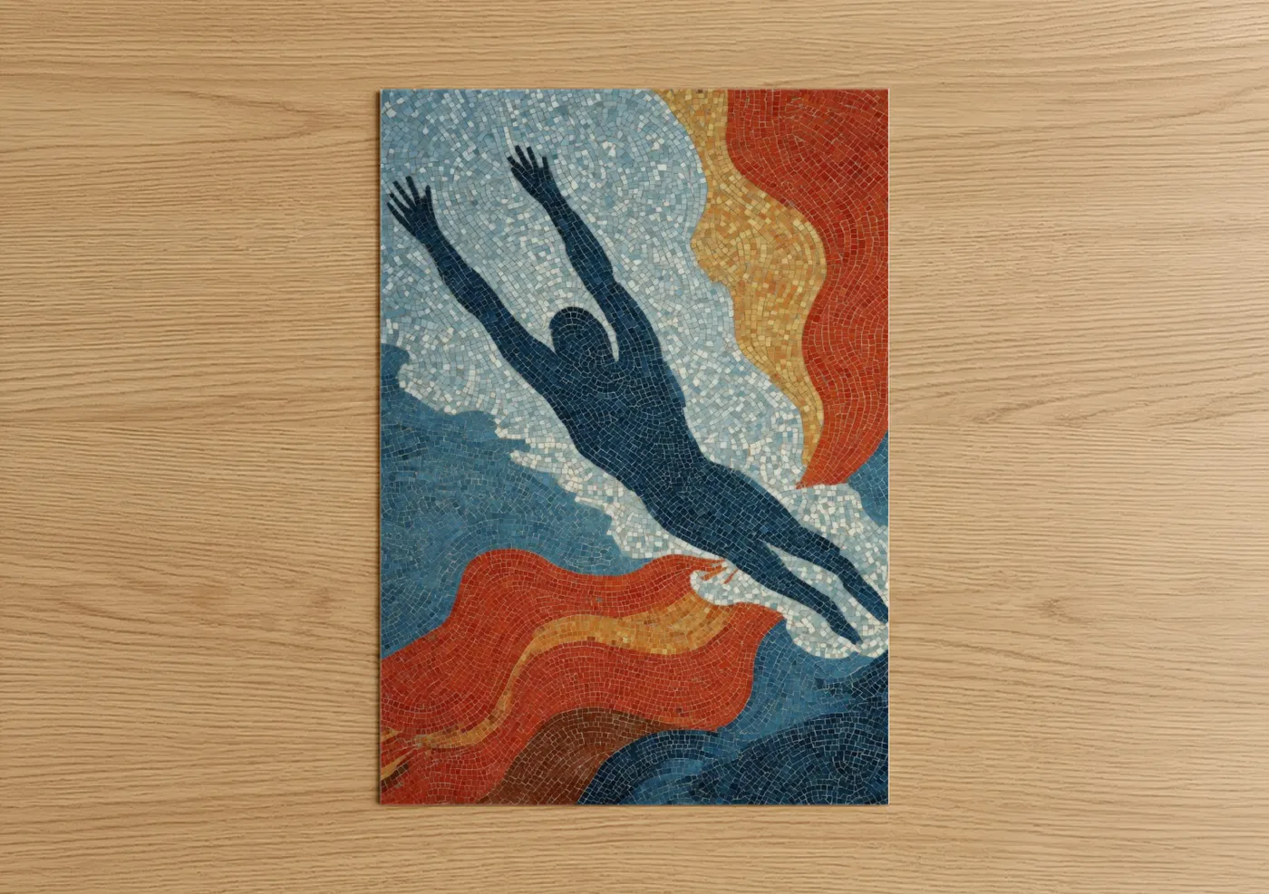 Mosaic Swimmer Diving Water Wall Art