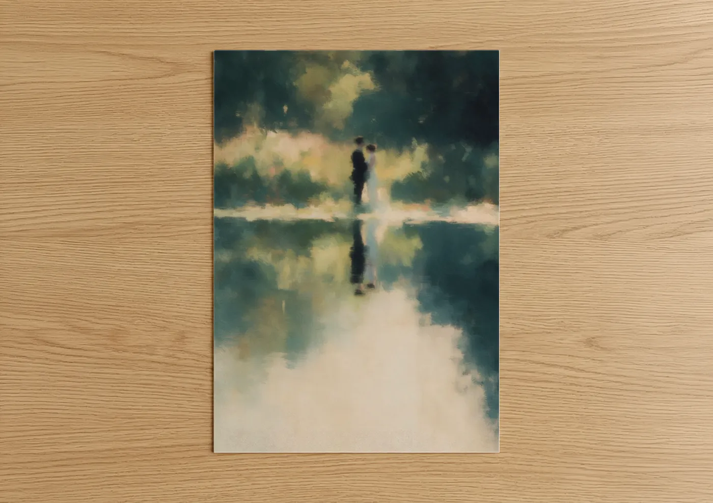 Romantic Couple Misty Lake Reflection Wall Art