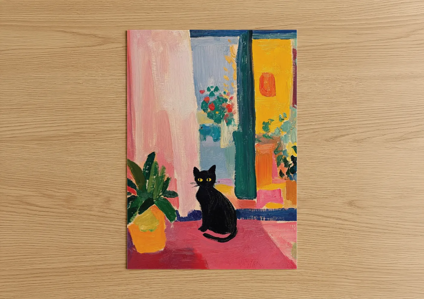 Black Cat Vibrant Modern Interior Wall Art
