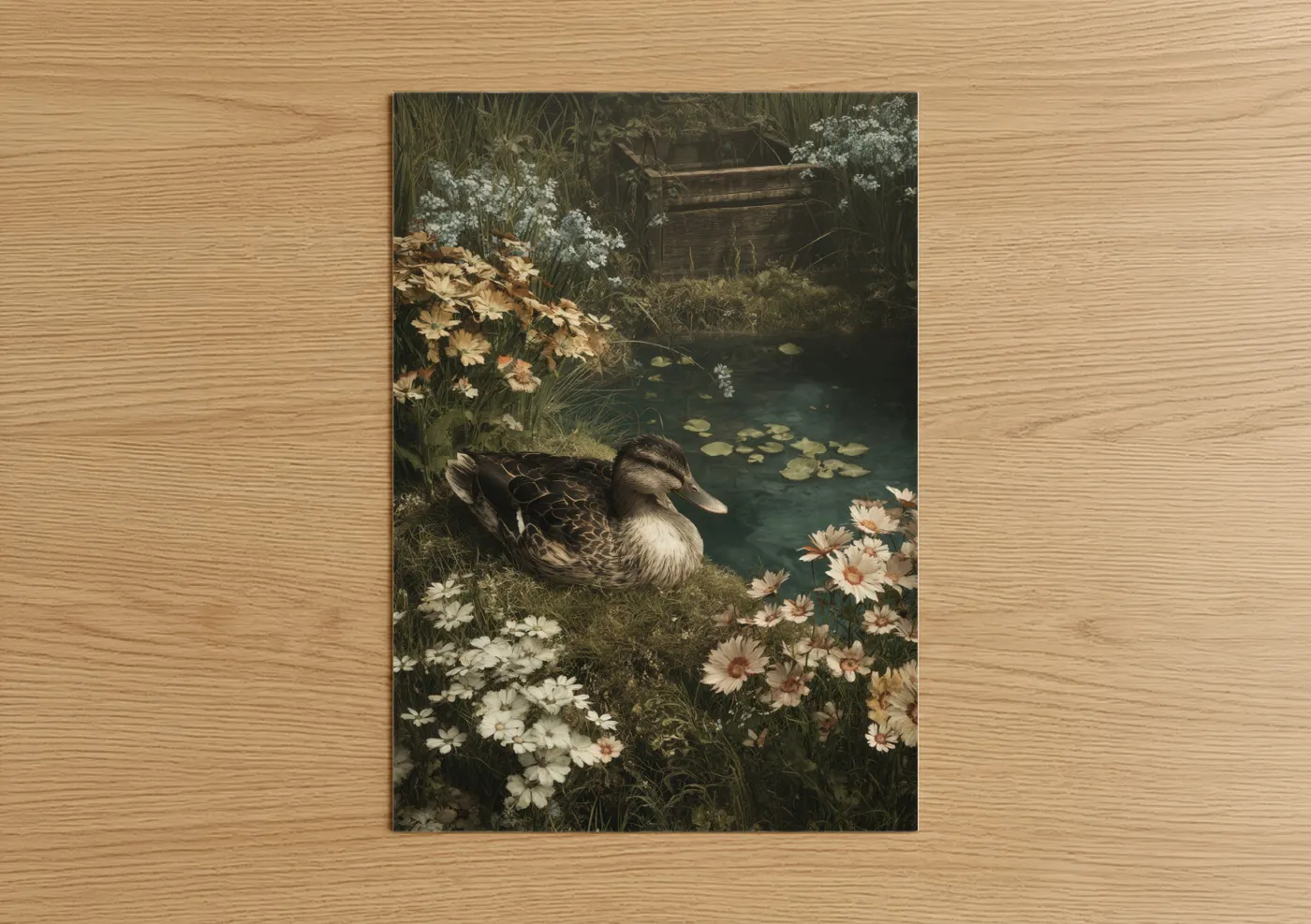 Pastoral Duck Sanctuary Floral Pond Wall Art