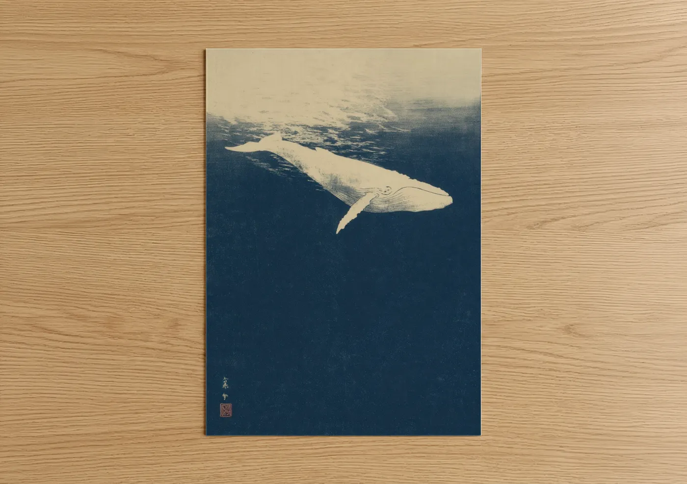 Gray Whale Diving Ocean Watercolor Wall Art