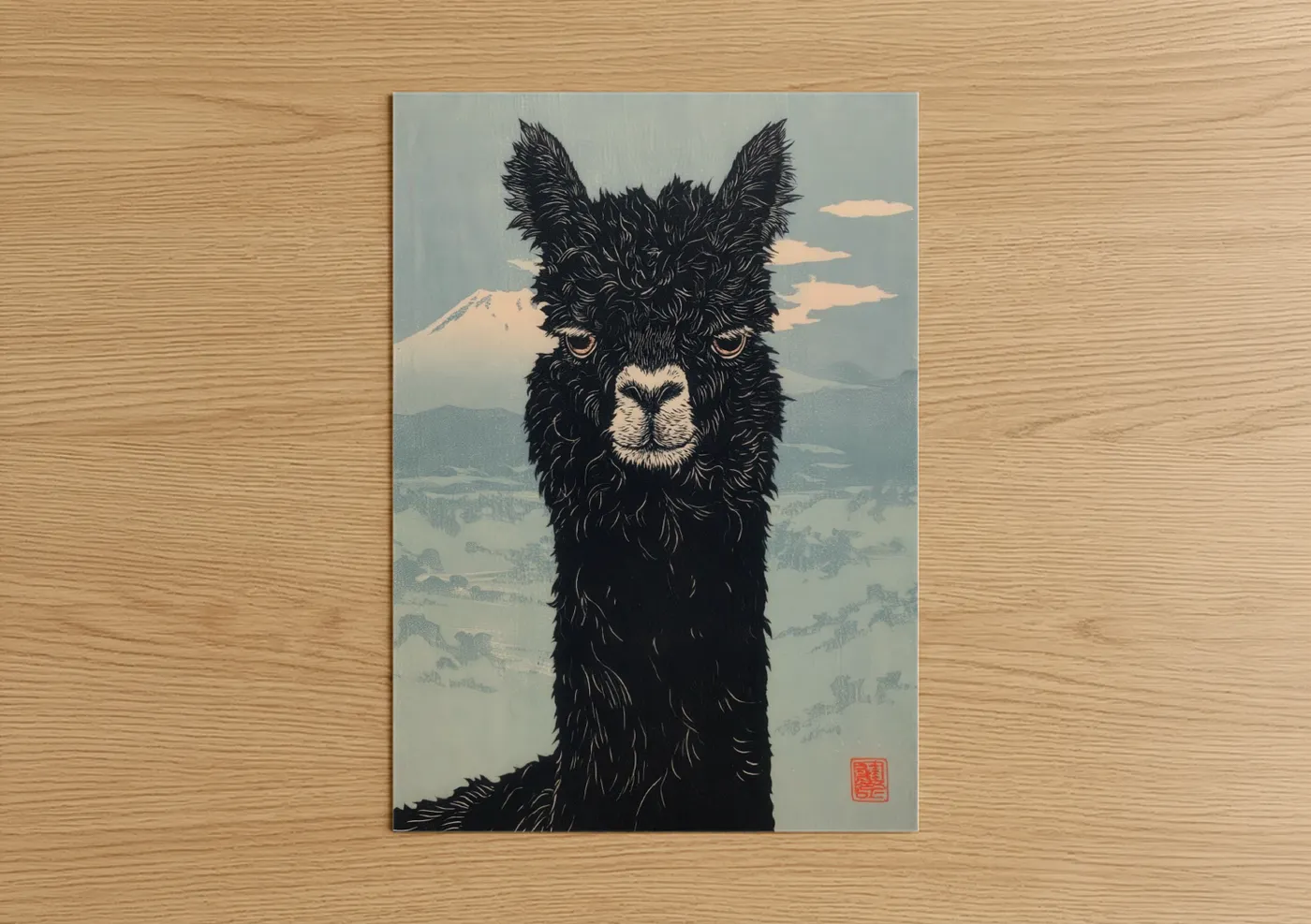 Black Alpaca Mountain Landscape Wall Art