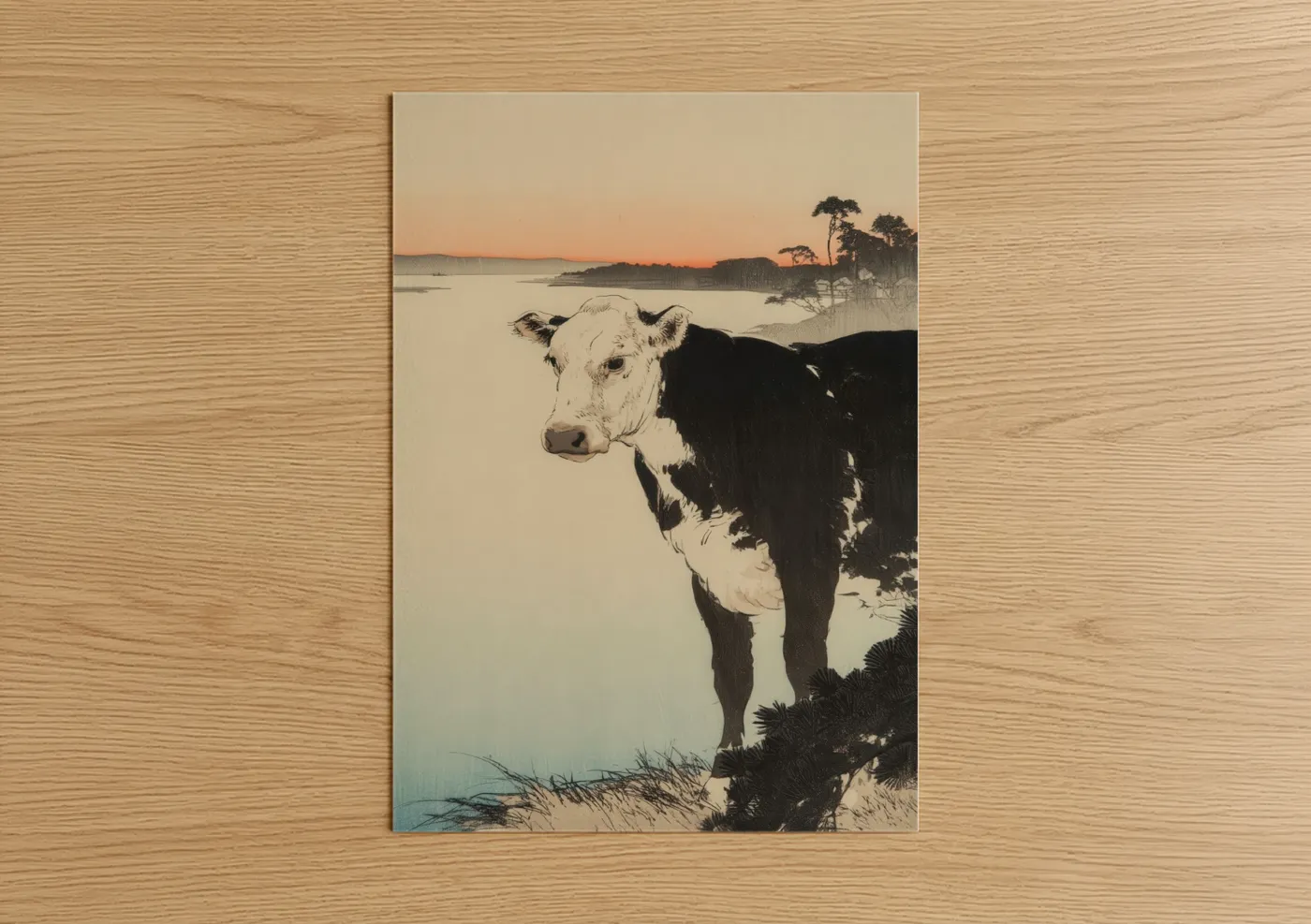 Black and White Angus Cow Sunset Wall Art