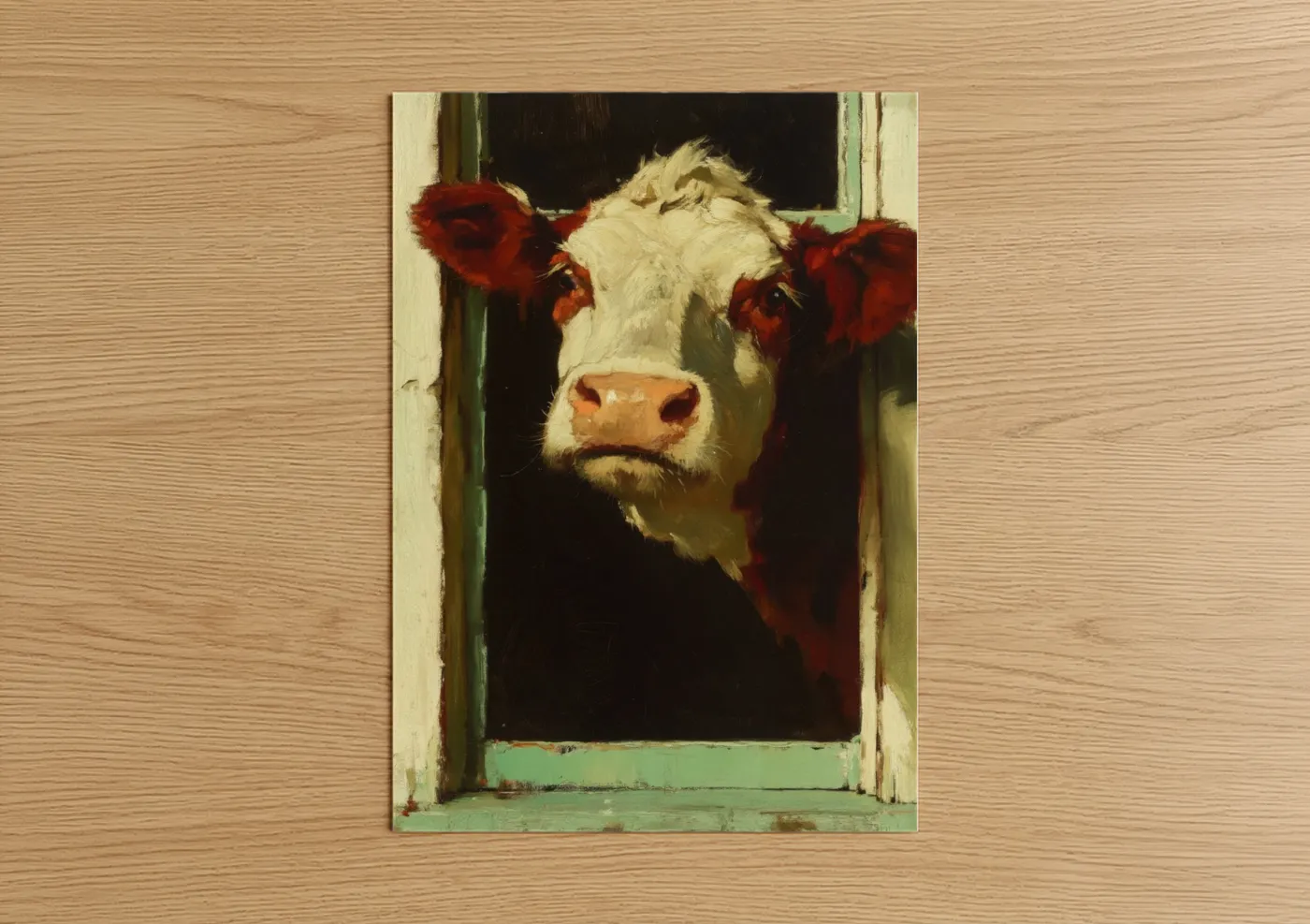 Hereford Cow Barn Window Portrait Wall Art