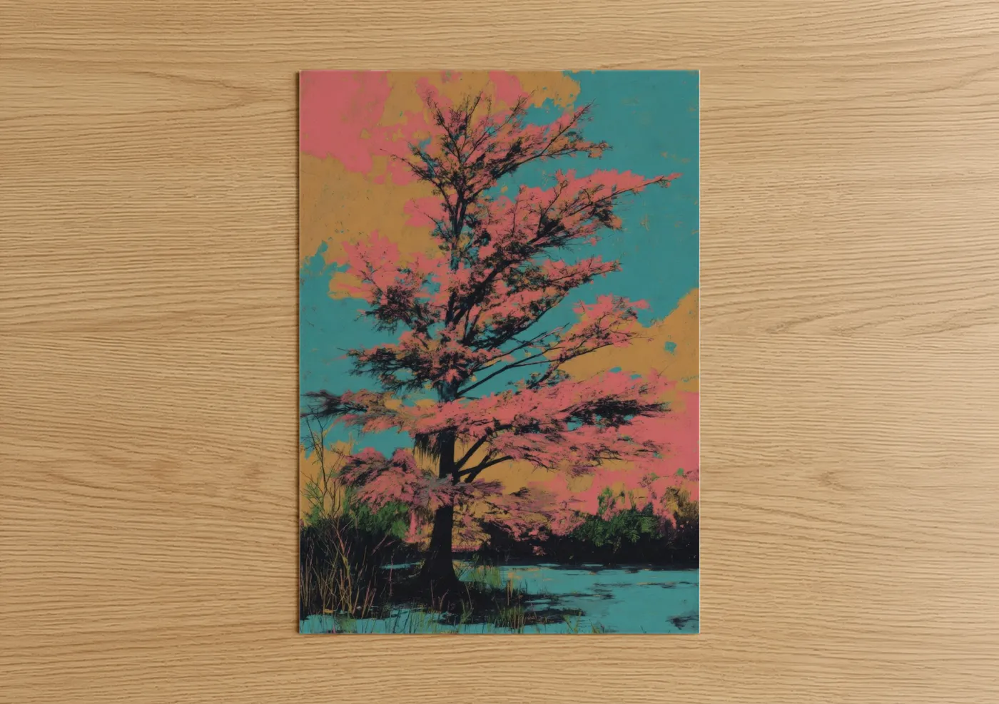 Neon Cypress Tree Pop Wall Art