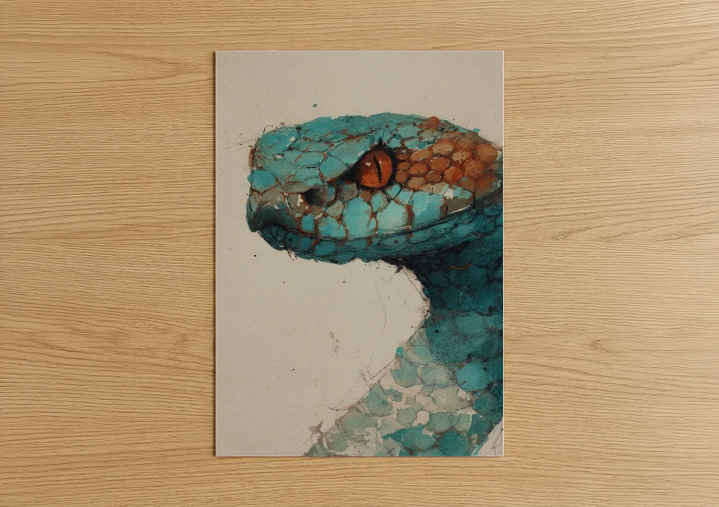 Turquoise Cobra Watercolor Wall Art