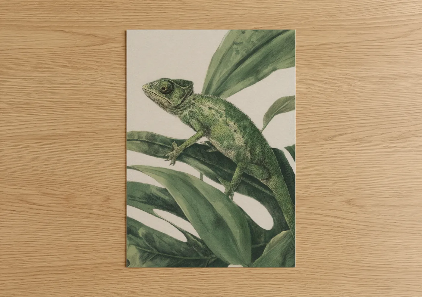 Emerald Chameleon Botanical Illustration Wall Art