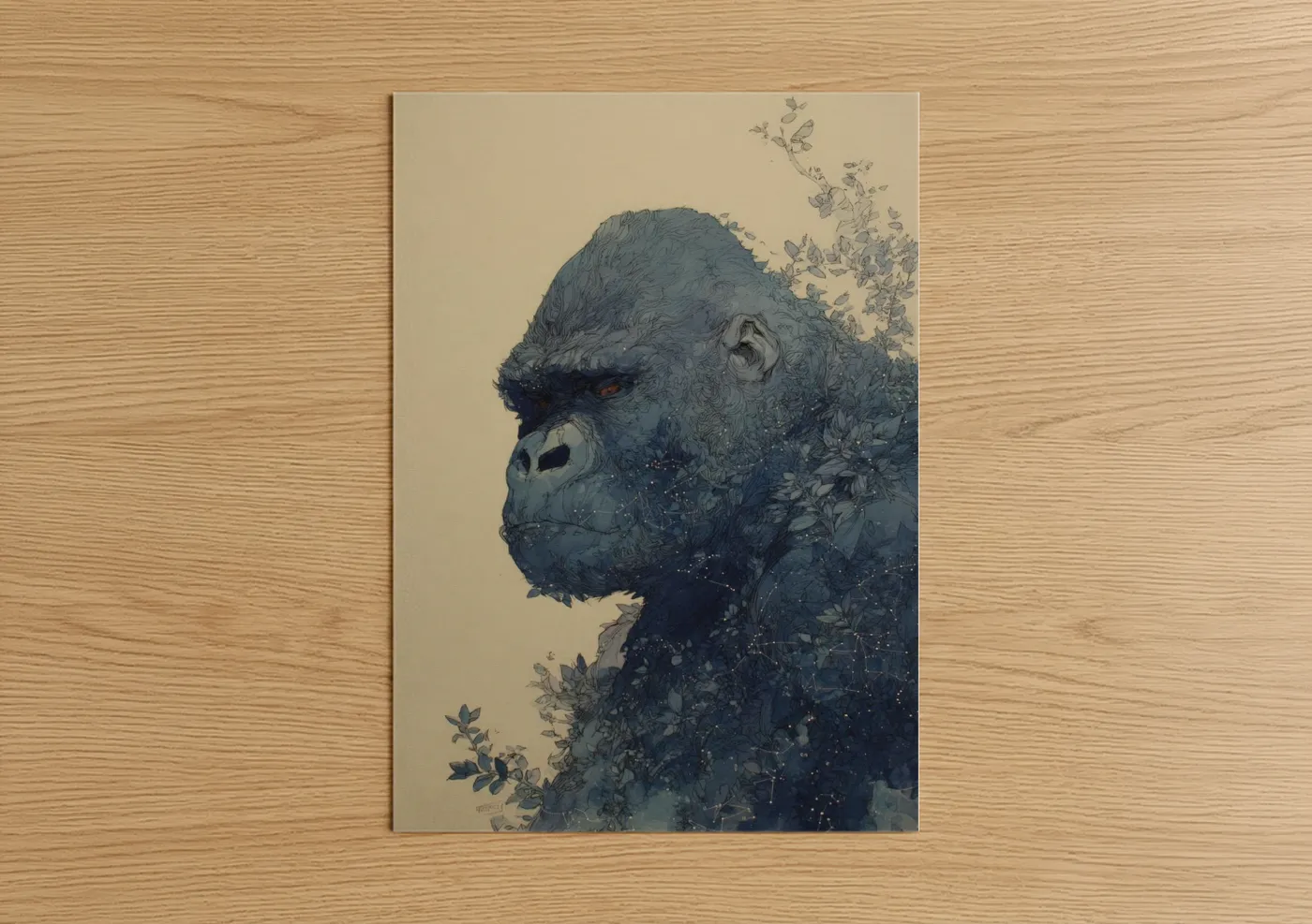 Contemplative Gorilla Double Exposure Wall Art