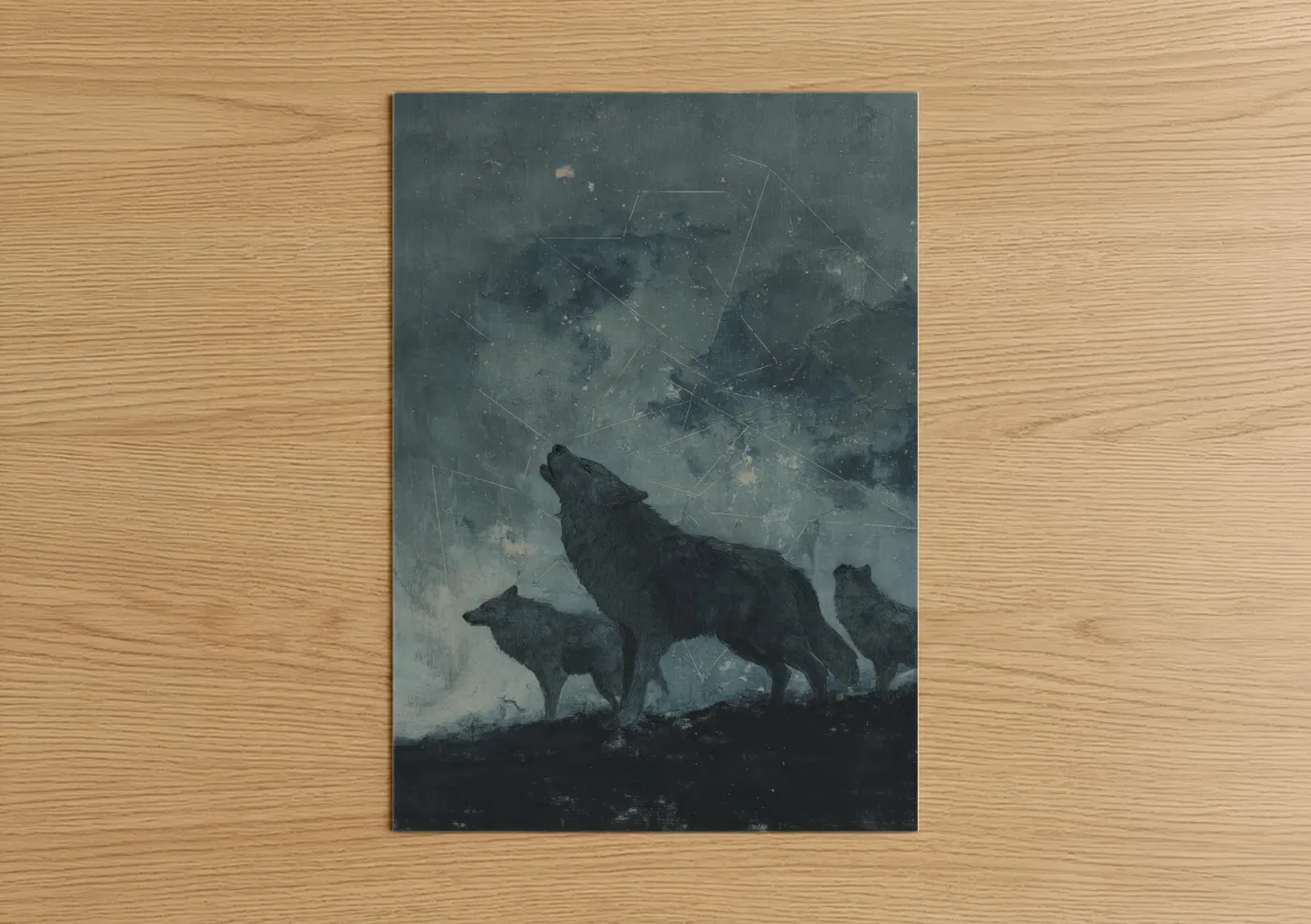 Howling Wolf Pack Starry Night Wall Art