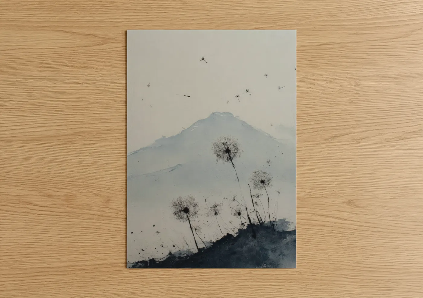 Misty Mountain Dandelion Watercolor Wall Art