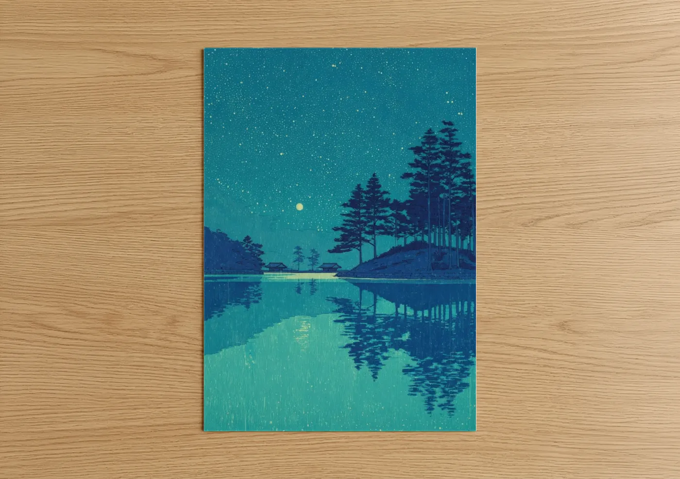 Starlit Lake Reflection Night Sky Wall Art