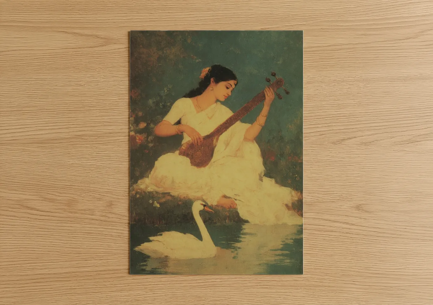 Woman Playing Sitar by Swan Lake Wall Art