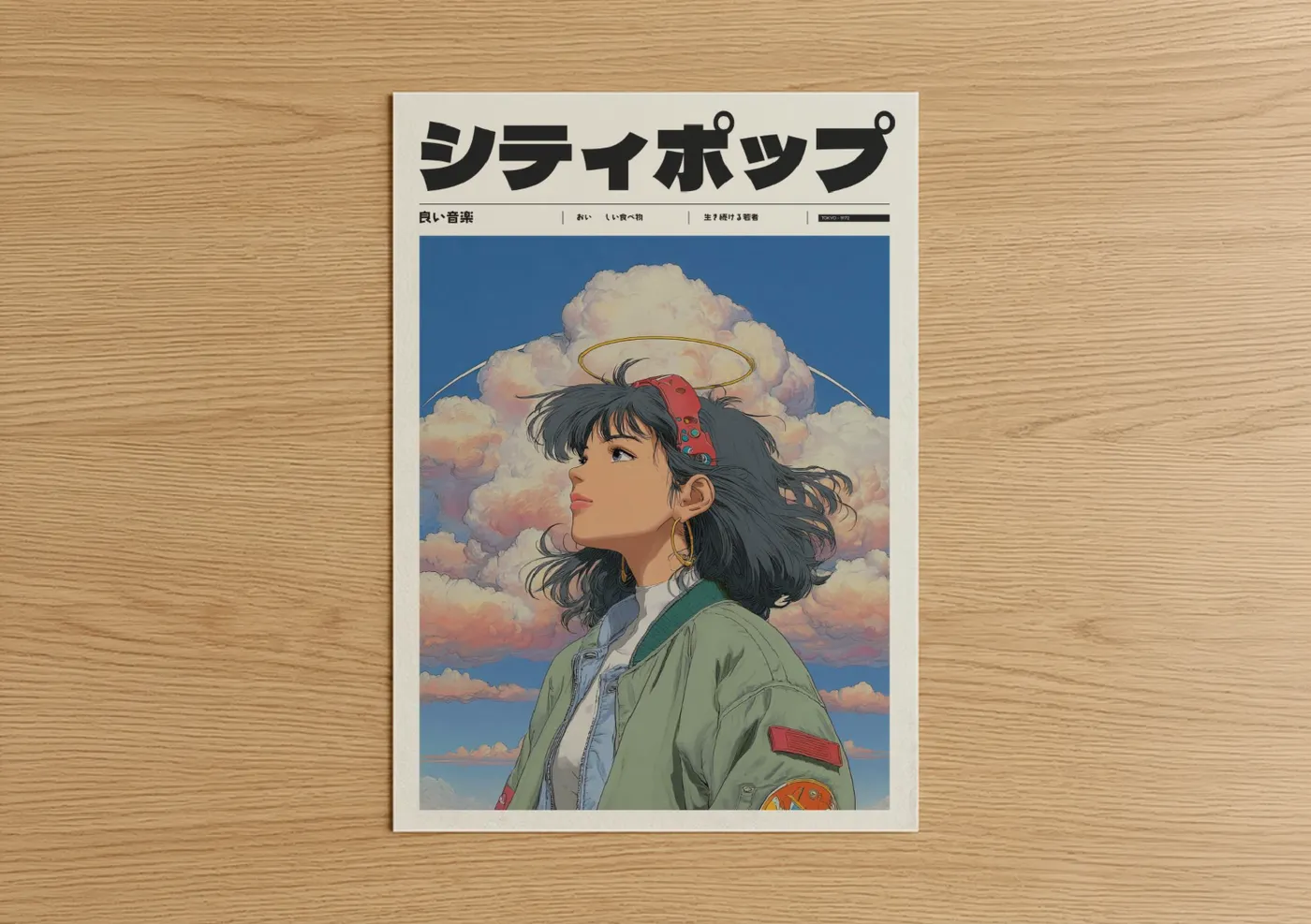 Anime Girl Clouds Halo Illustration Wall Art