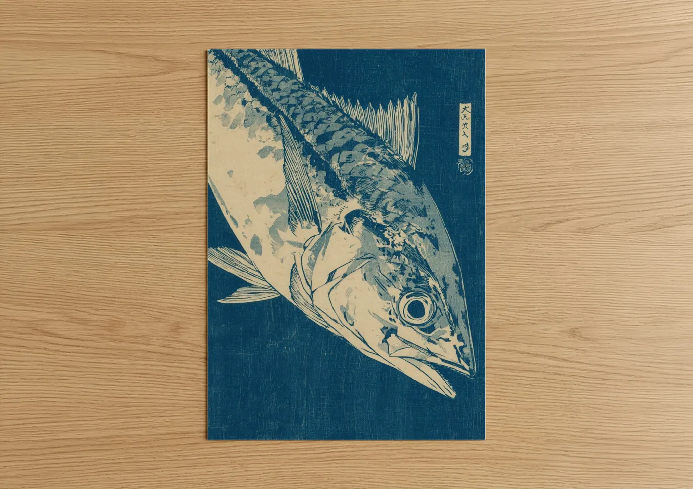 Indigo Wahoo Japanese Woodblock Fish Wall Art