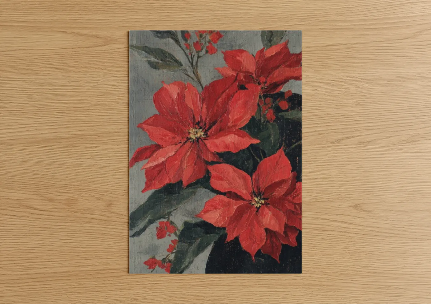 Crimson Poinsettias Floral Painting Wall Art