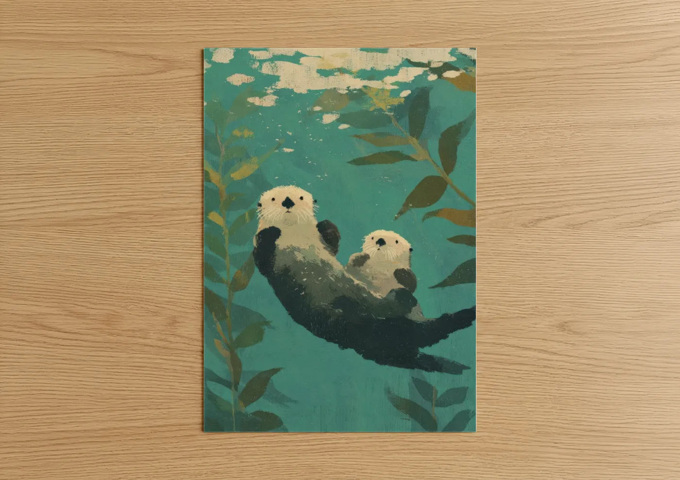 Holding Hands Otters in Underwater Love Wall Art