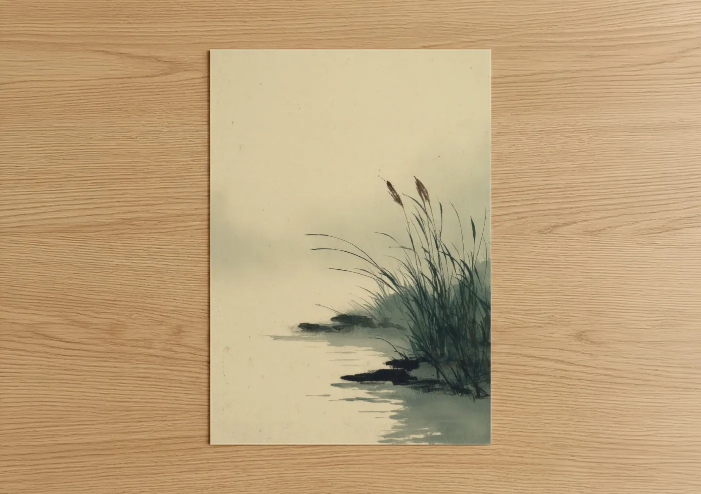 Misty Wetland Landscape Watercolor Wall Art