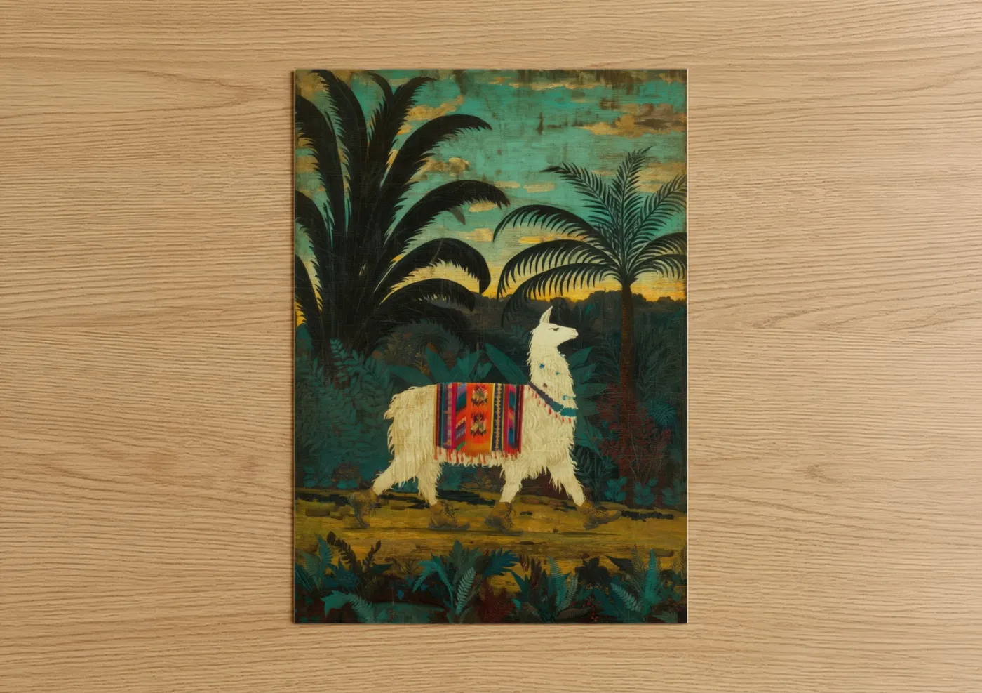 Peruvian Llama Textile Art Illustration Wall Art