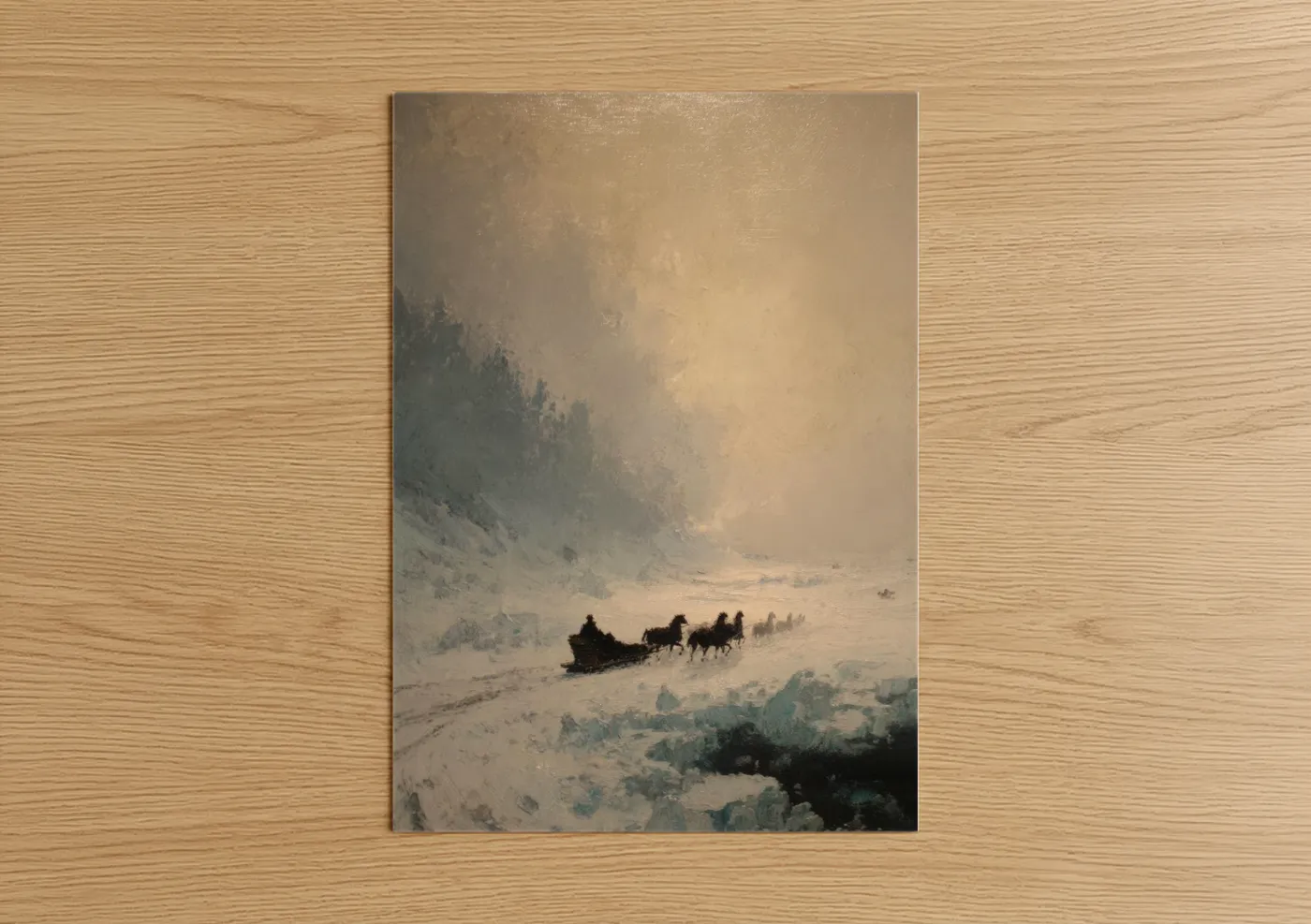 Horse-Drawn Wagon Winter Landscape Wall Art