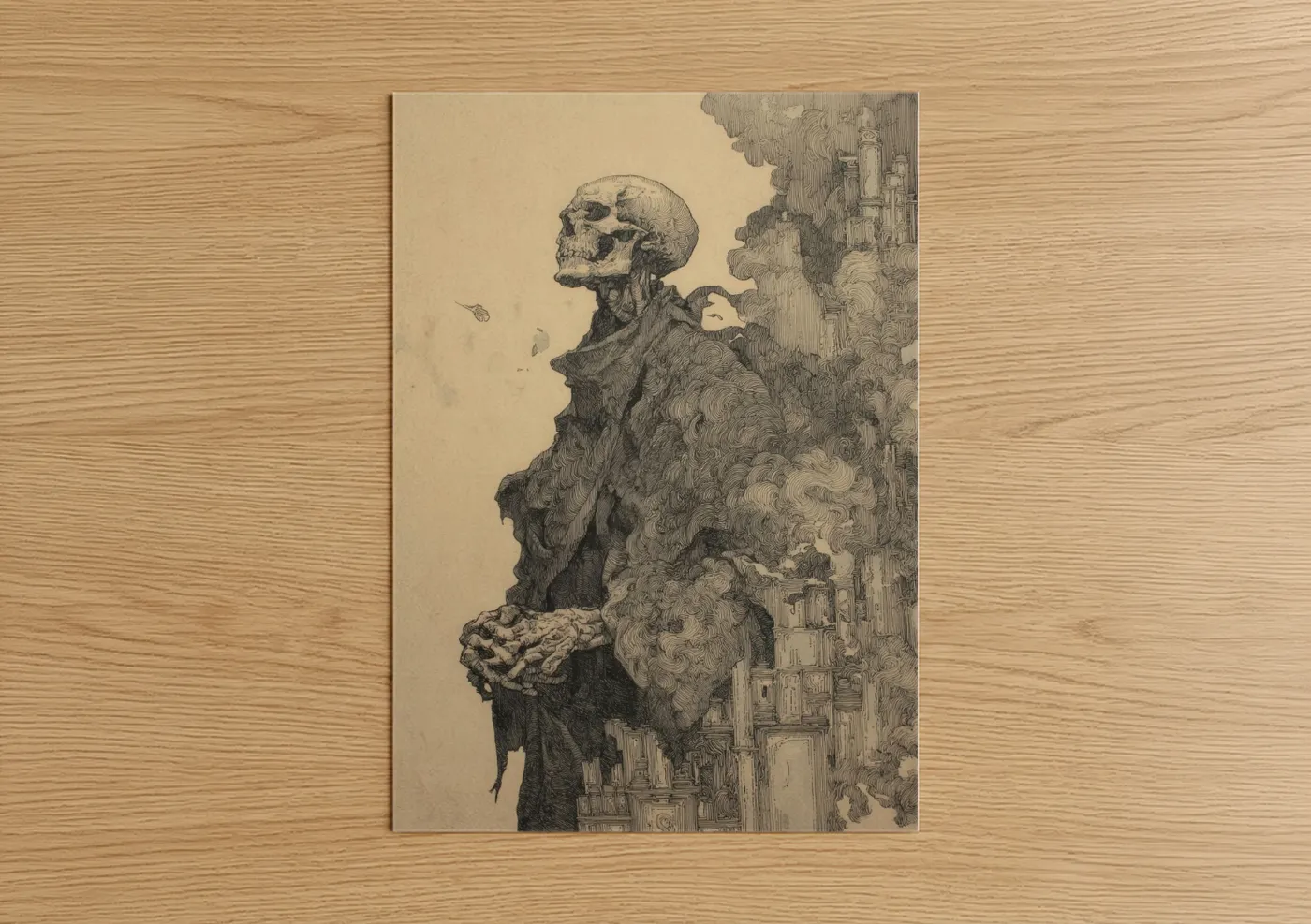 Skeletal Ascension Gothic Illustration Wall Art