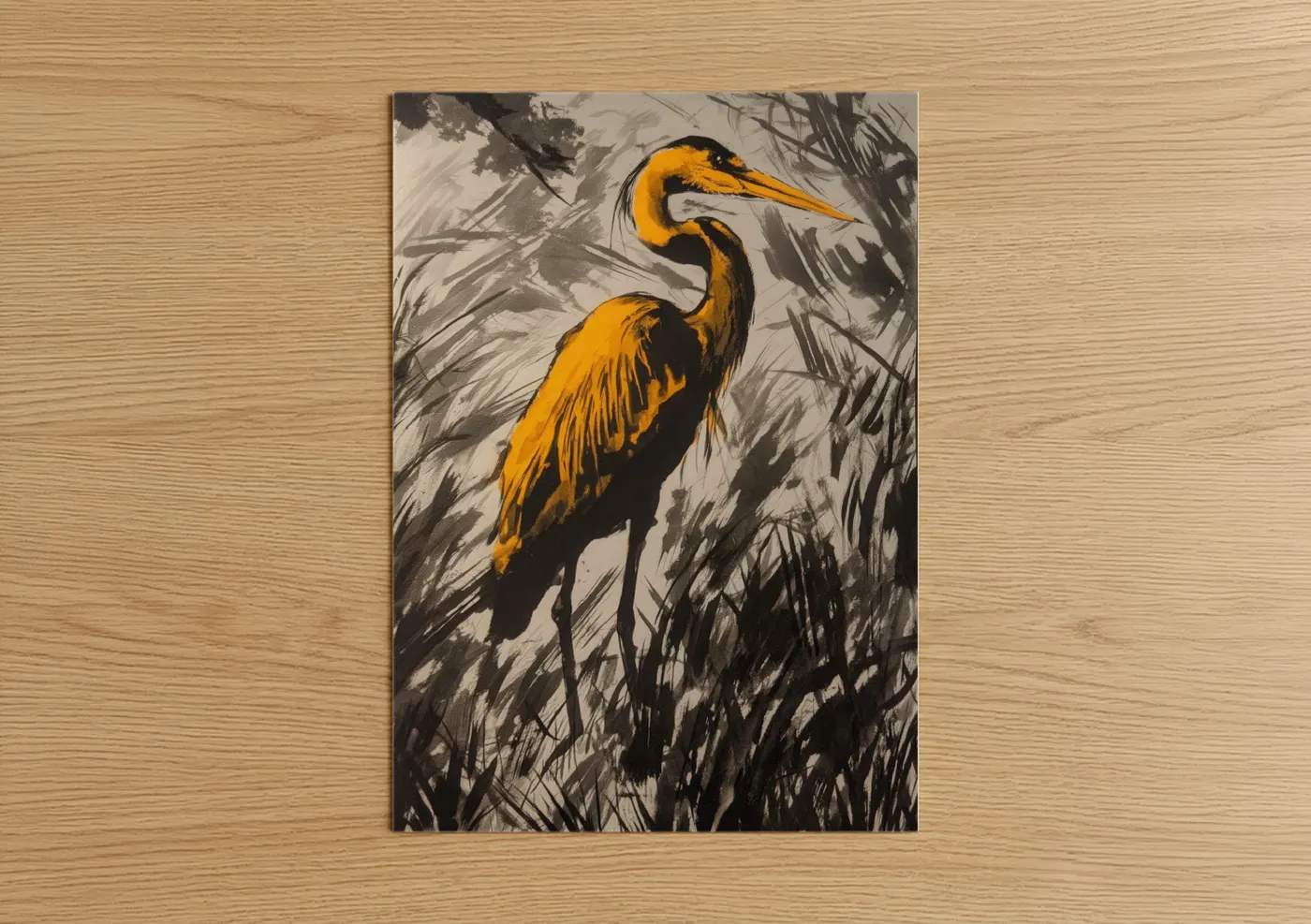 Golden Heron Wildlife Art Print Wall Art
