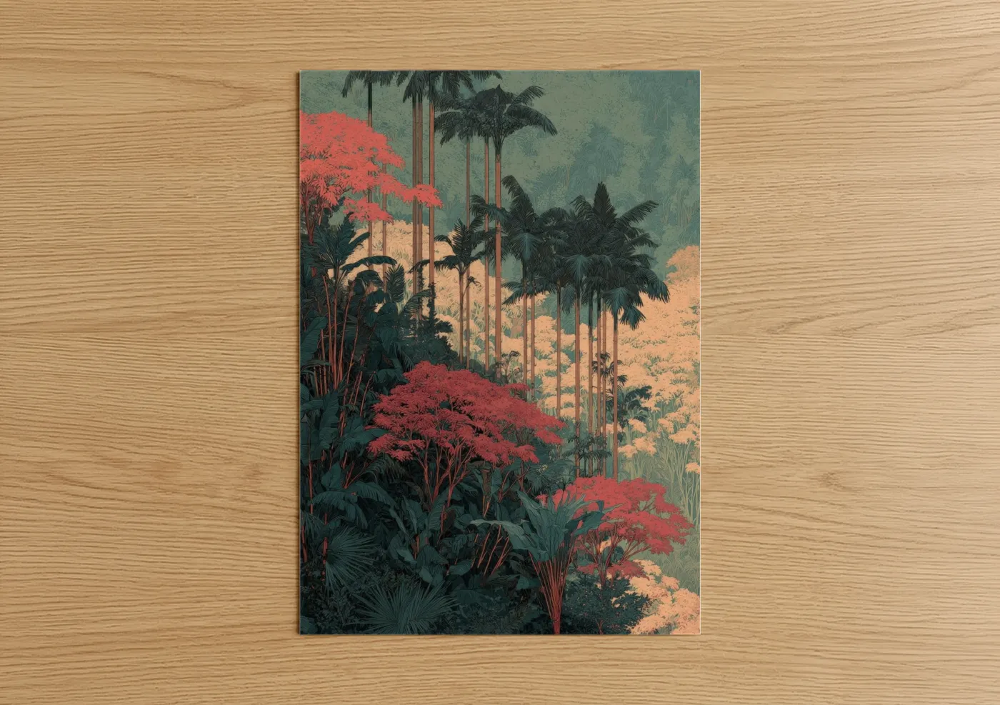 Tropical Trees Crimson Jungle Paradise Wall Art