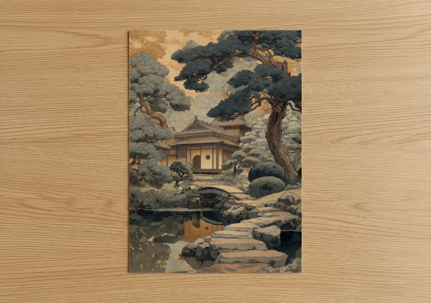 Traditional Japanese Temple Garden Wall Art