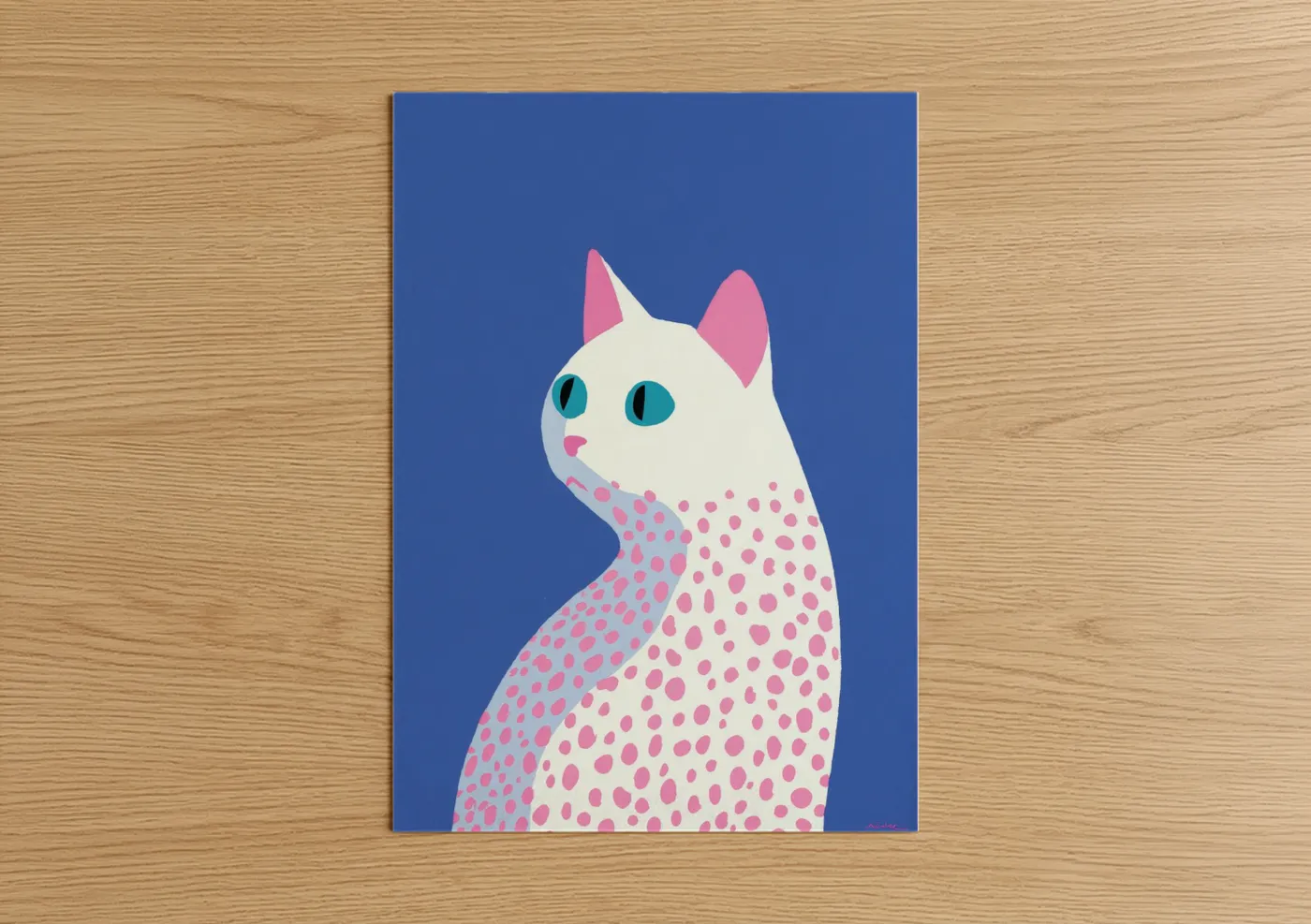 Pink Spotted Cat Modern Illustration Wall Art